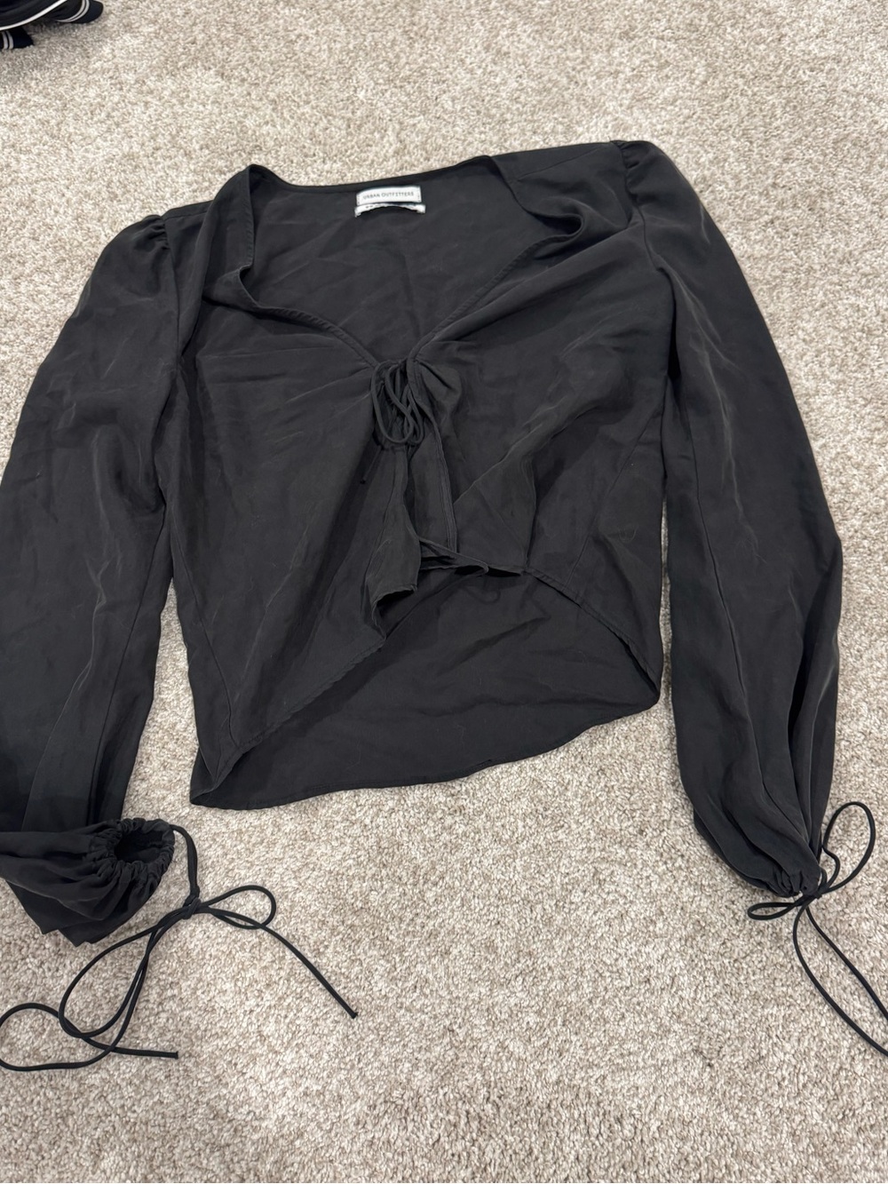 Urban Outfitters Black Cinnamon Tie-Front Balloon Sleeve Blouse Crop Top